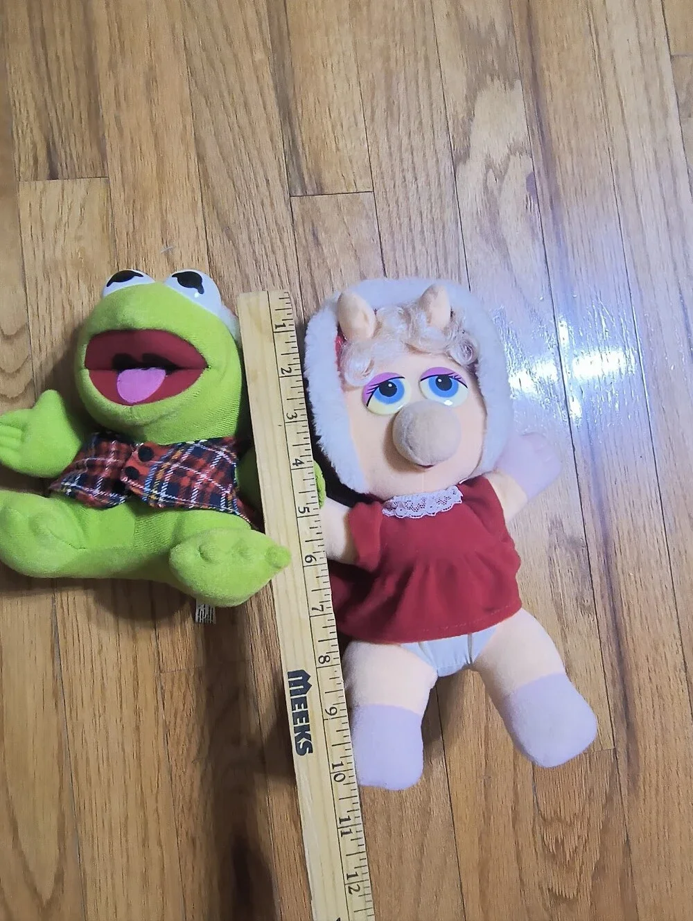 Lot of two 1987 Baby Miss Piggy and Baby Kermit muppets Christmas plush toys